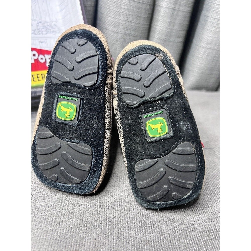 John Deere Infant Johnny Popper Boots Size 3M 6-9 months Stitching Brown Pink - Picture 7 of 11